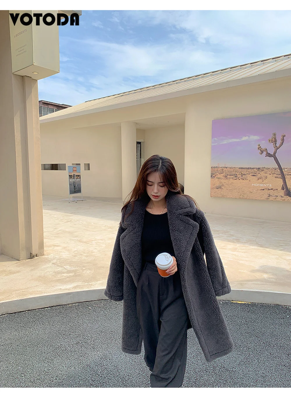 Women Long Fur Coat Teddy Bear Jacket Fluffy Lamb Wool Coats Winter Oversized Thick Warm Fur Overcoat Turn Down Collar Jackets