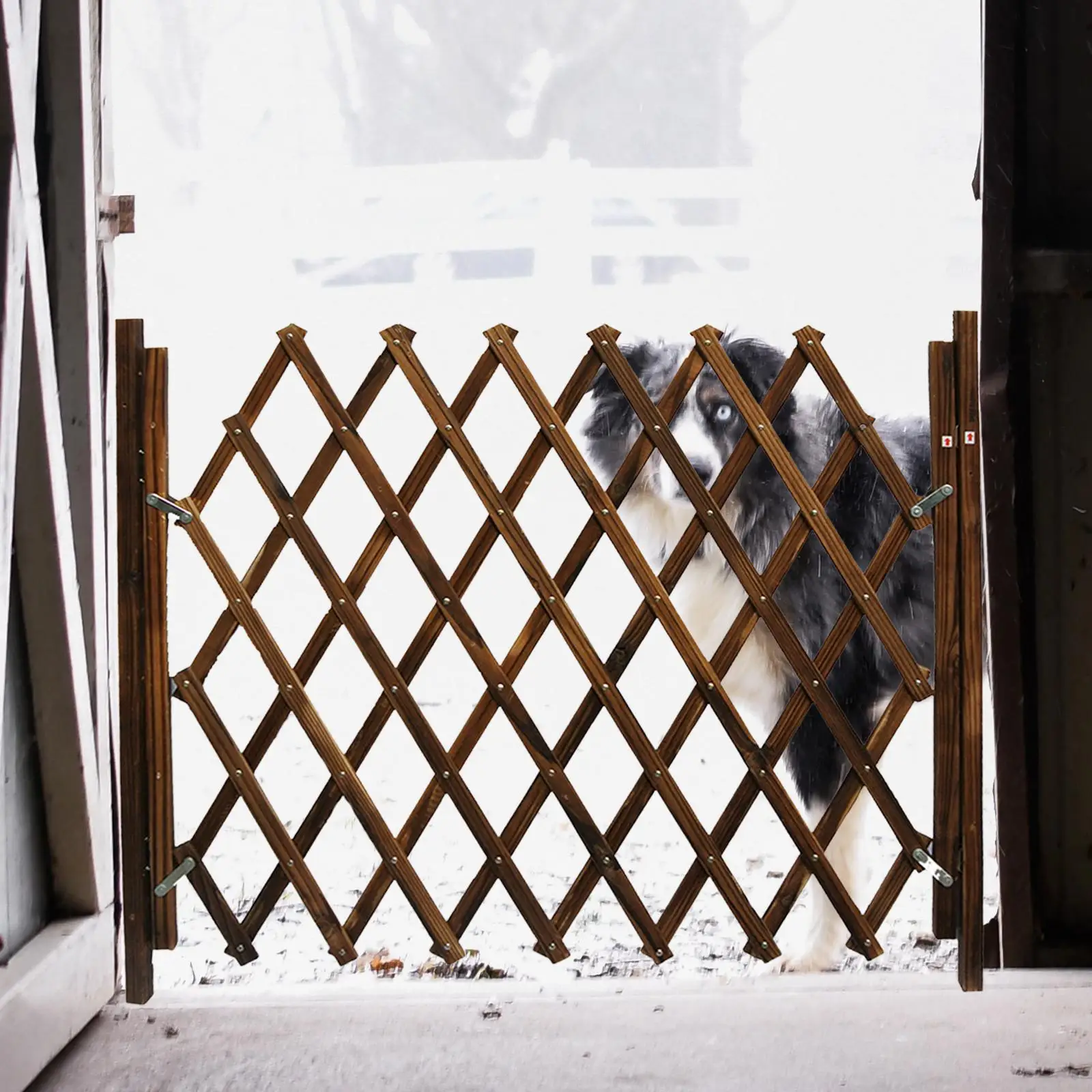 

Wooden Expandable Accordion Dog Gate Freestanding for Garden Hallways Stairs