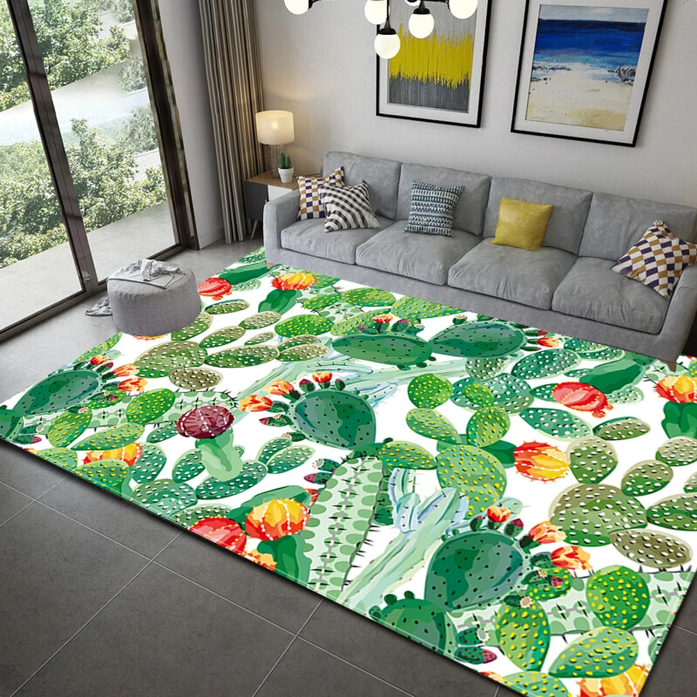 CLOOCL Cactus Carpets Tropical Green Leaves Area Rug Watercolor Painting Polyester Area Rug Mat Carpet for Living Room Floor Mat