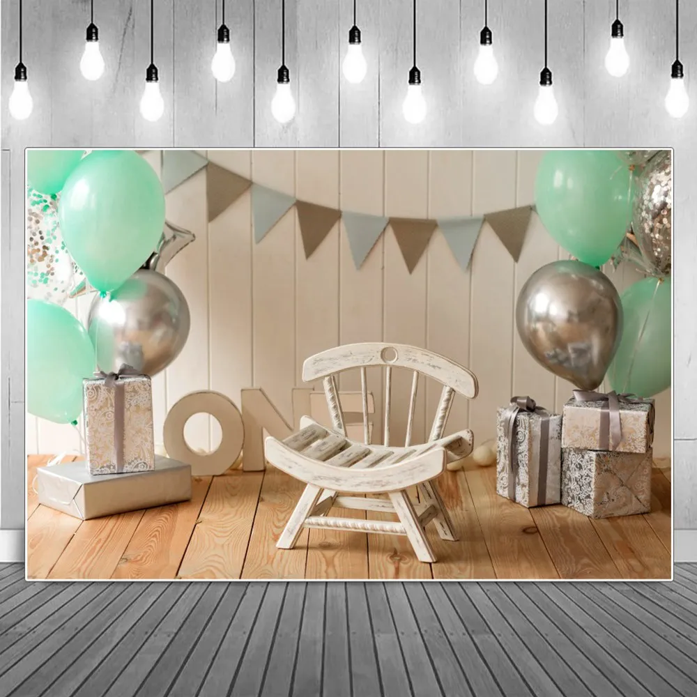 

1st Baby Boy Birthday Photography Backgrounds Silver Balloons Glitter Bricks Cockhorse Kid Party Backdrops Photographic Portrait