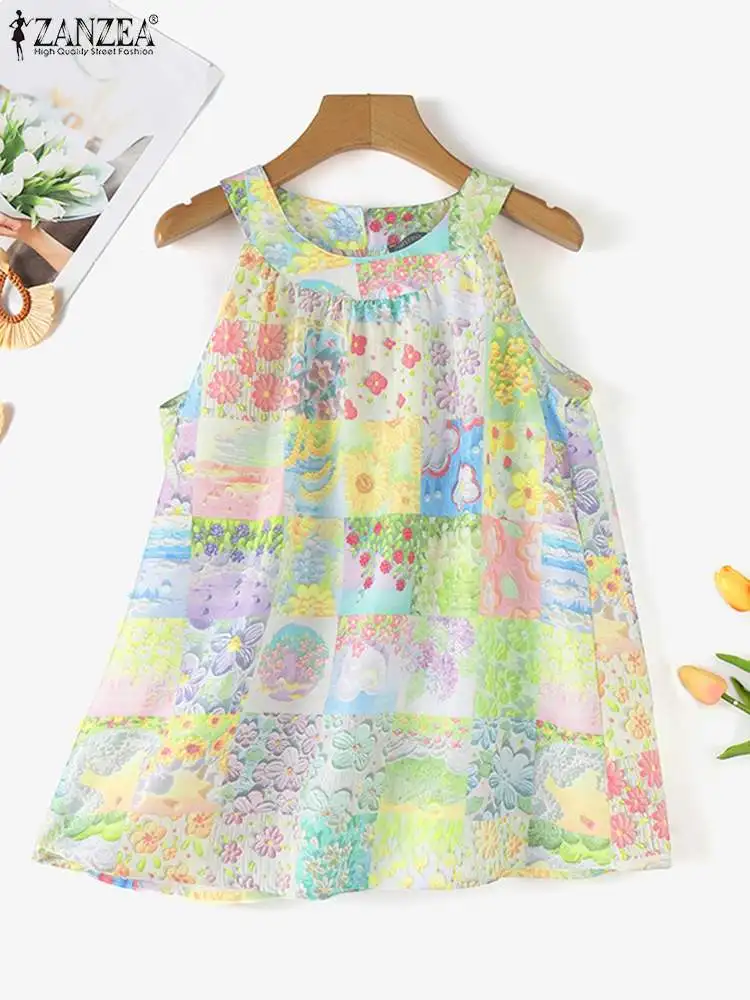 Топ ZANZEA женский Трапециевидный с круглым вырезом модная блузка оверсайз