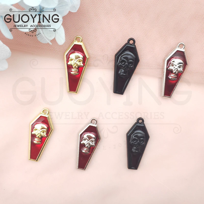 10pcs Alloy Drip Charms Halloween Skull Coffin Pendant Earrings DIY Keychain Bracelet Pendant Jewelry Accessories Crocs Charms