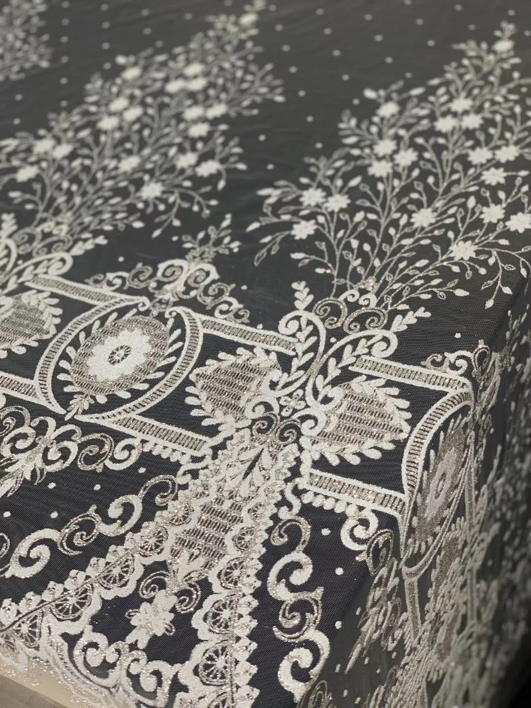 

5y|High quality white vintage flower glitter lace French and Lace African tulle lace party dress wedding dress