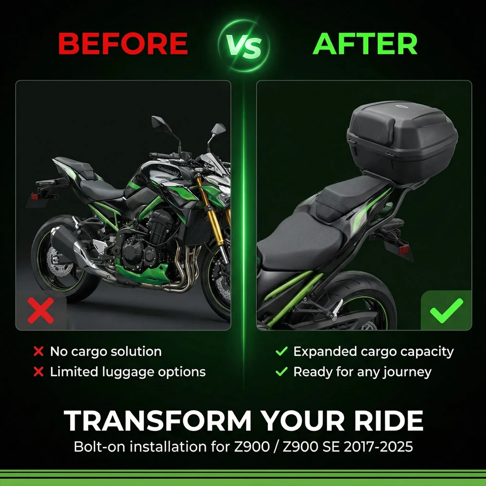 Фото Для мотоциклов KAWASAKI Z900 Z 900 SE 2017-2022 2023 2024 2025: Черный задний багажник-крепление для груза №4