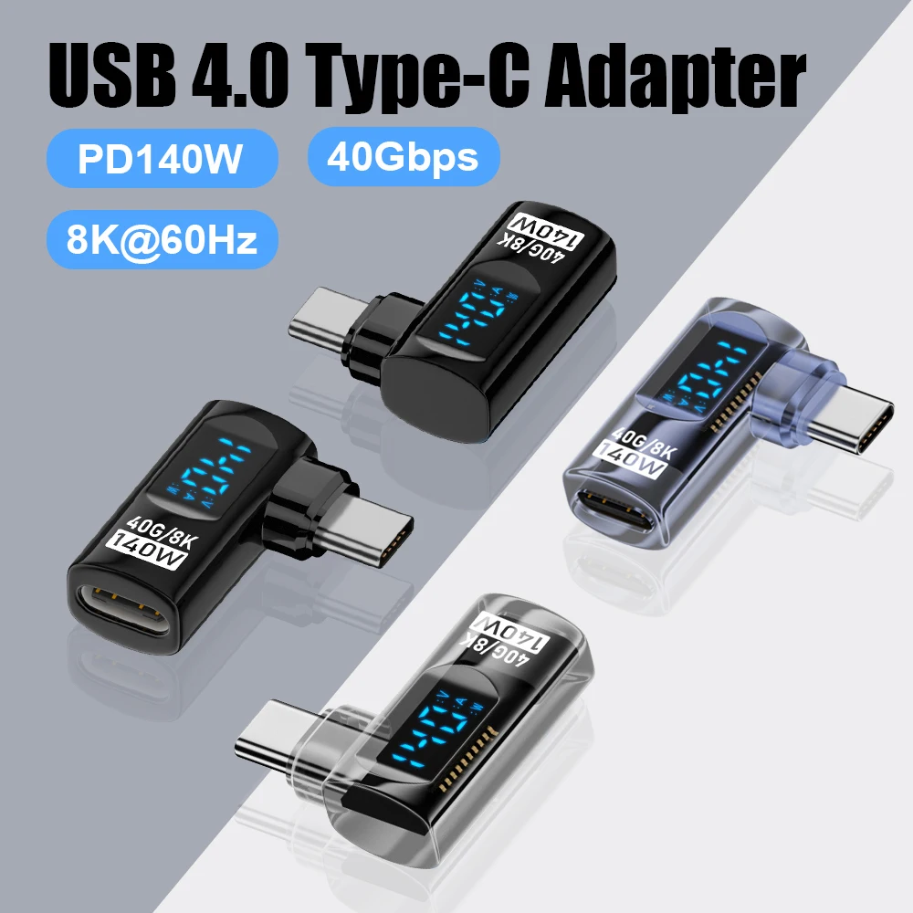 Фото 90-градусный адаптер USB C, прямоугольный адаптер типа C, передача данных 40 Гбит/с, PD 140 Вт, зарядка USB4, 8K, 60 Гц, видео для Thunderbolt 3/4 №1