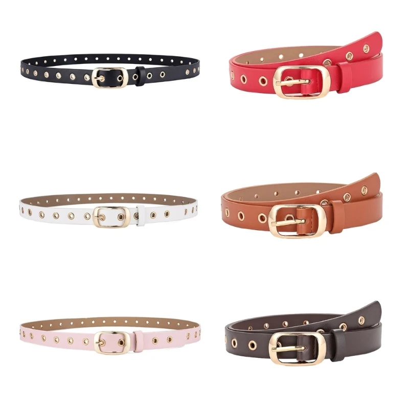 50JB Temperament Women Belts with Elliptical Shape Buckle Ladies PU-leather Waistband