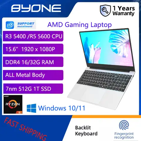 Ноутбук Byone R5, 15,6 дюйма, AMD Ryzen R5 5600U, DDR4, 16 ГБ ОЗУ, 32 Гб ПЗУ, R3, 1 ТБ SSD, Windows 11, портативный игровой ноутбук