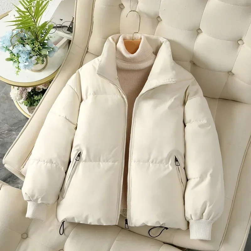 

2023 New Autumn/Winter Women's Short Thickened Down Cotton Coat Fashion Casual Standing Collar Mesh Red Loose Cotton Coat