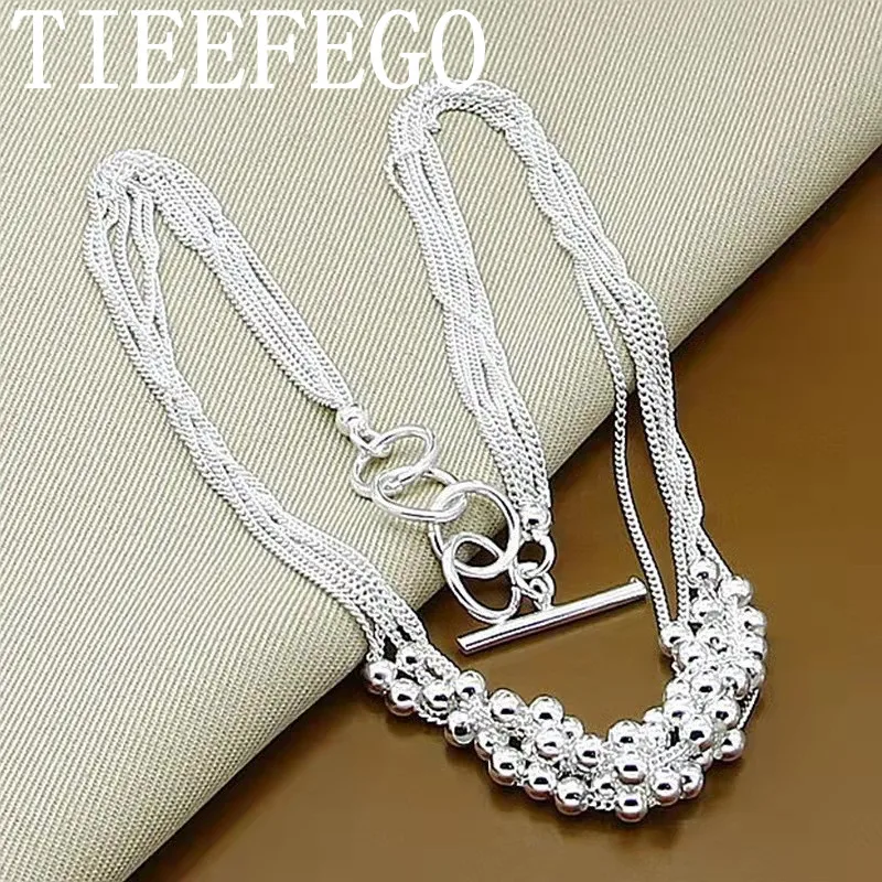 

TIEEFEGO 925 Sterling Silver Small Smooth Bead Ball Grapes Necklace 18 Inches Chain Woman Wedding Engagement Fashion Jewelry