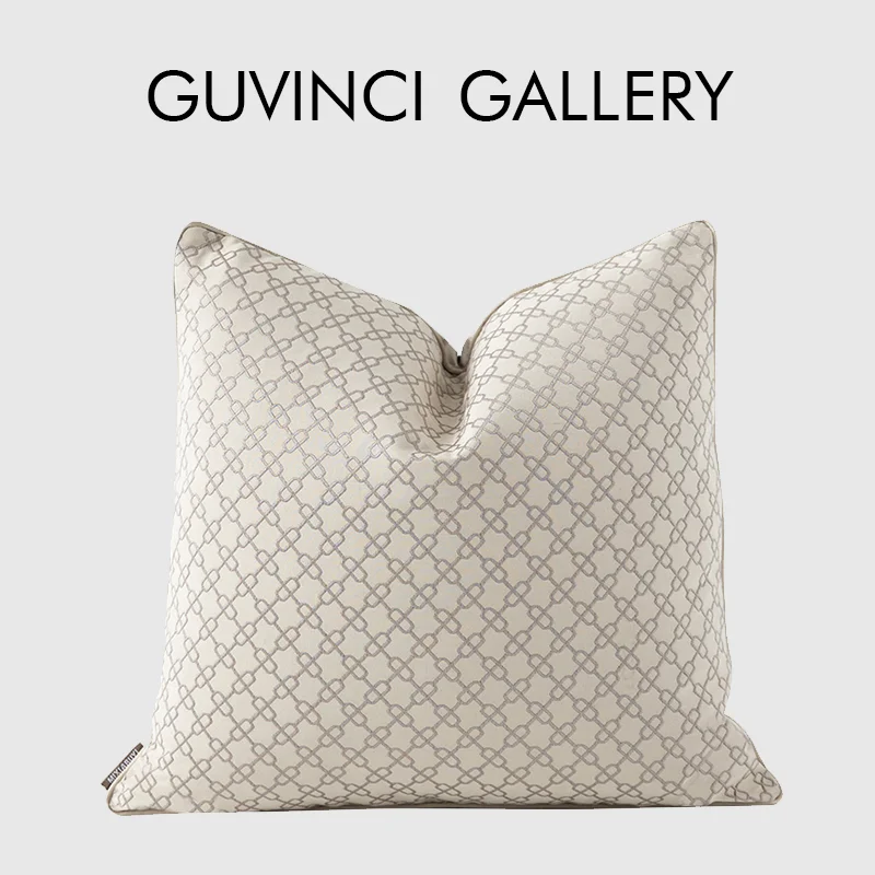 

GUVINCI GALLERY H Style Inspired Chains Geometry Jacquard Cushion Cover Luxury Hotel Villa Sample House Pillow Case Oatmeal Gray