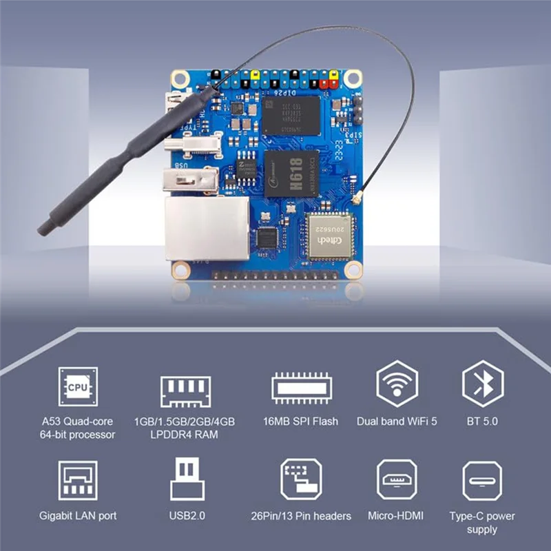 Плата разработки для Zero 3 1 ГБ ОЗУ H618 WiFi5 + BT 5 0 Gigabit LAN Android 12 Debian12 Ubuntu22.04