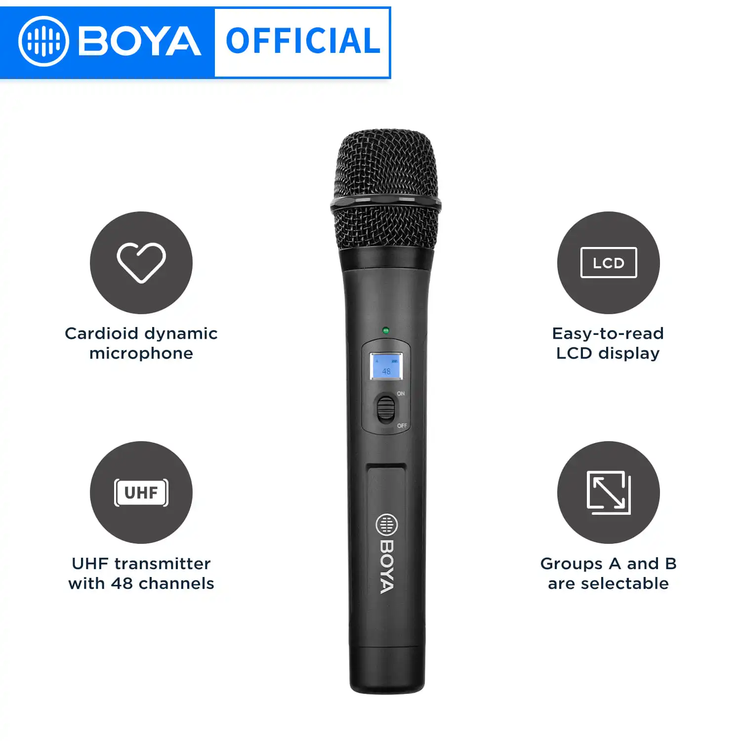 Беспроводной ручной микрофон BOYA BY-WHM8 Pro UHF 48 каналов светодиодный дисплей