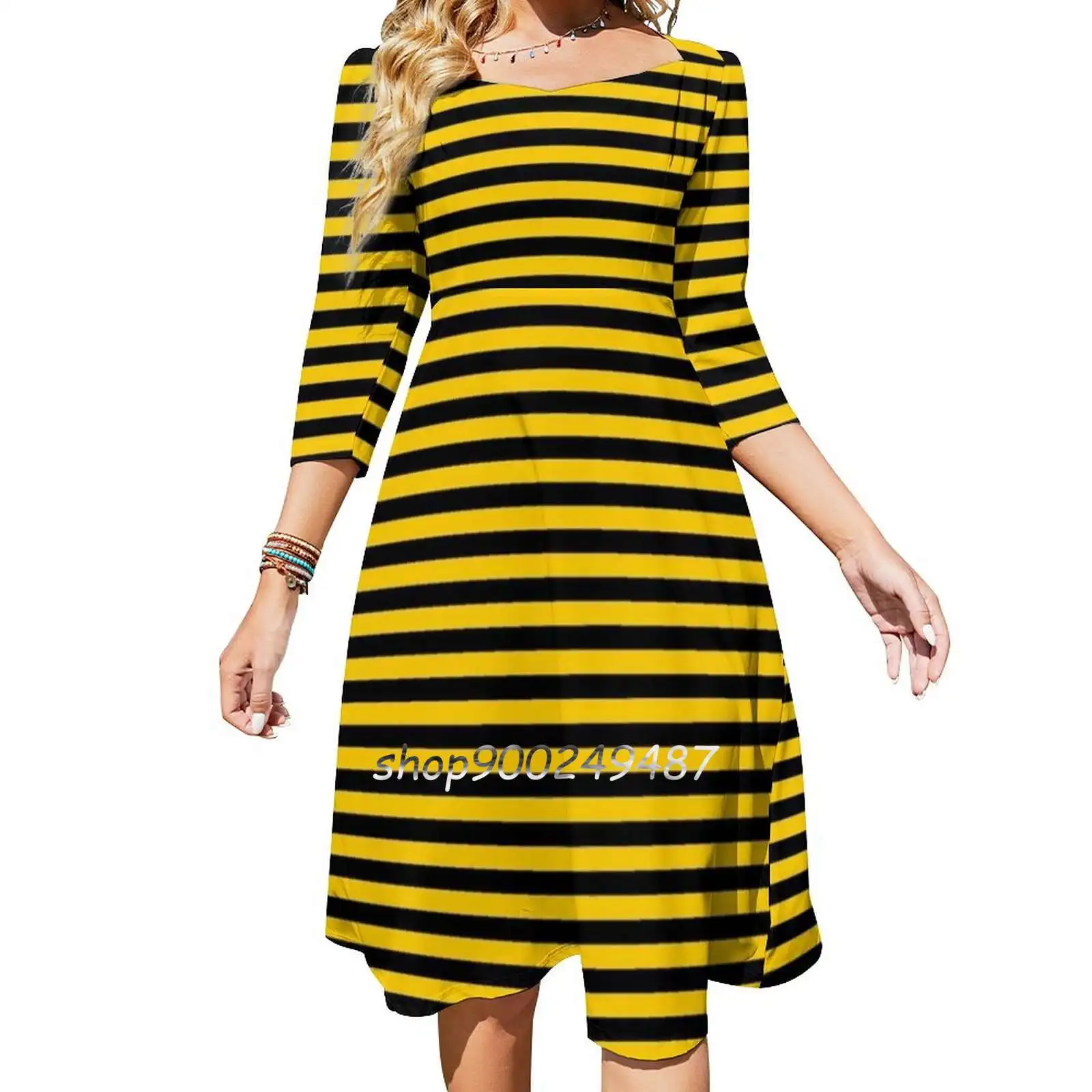 

Black And Yellow Bee | Stripes | Halloween Outfit Evening Party Dresses Midi Sexy Dress Female Sweet One Piece Dress Korean