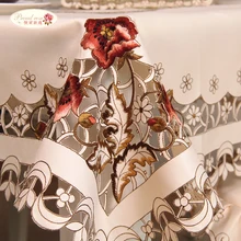 Cubierta de silla hueca bordada exquisita rosa, mantel de mesa de té Elipse, camino de mesa Rural, redondo (1)