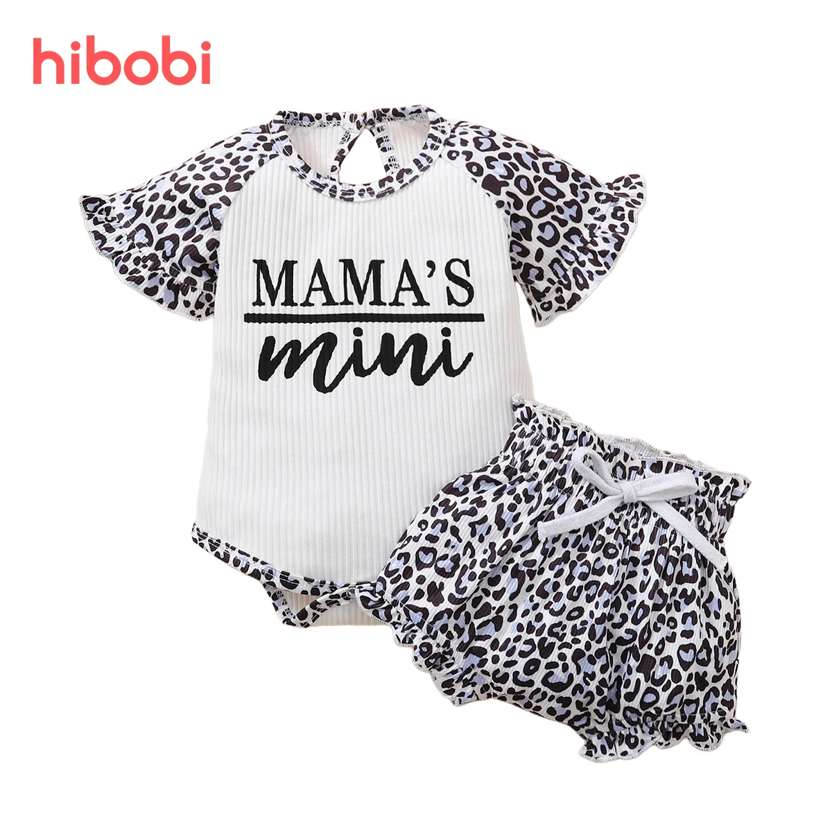 

Одежда для новорожденных девочек hibobi, комбинезоны с коротким рукавом и оборками, с леопардовым и буквенным принтом + шорты, 2 шт.
