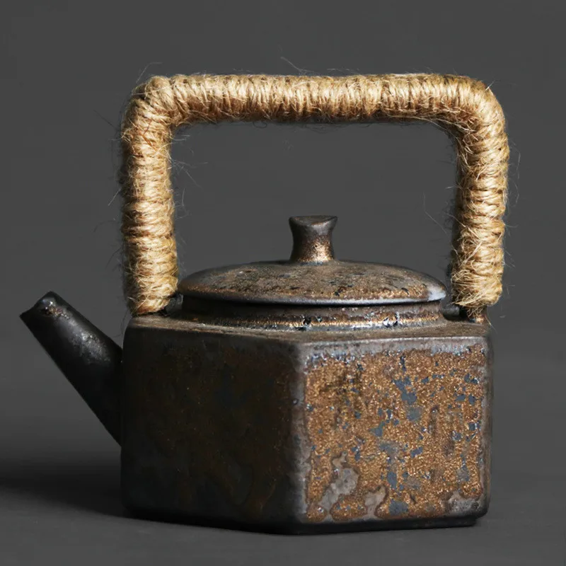 

Japanese pottery six-sided beam pot kiln changed retro stoneware handmade ceramic personality pot portable teapot