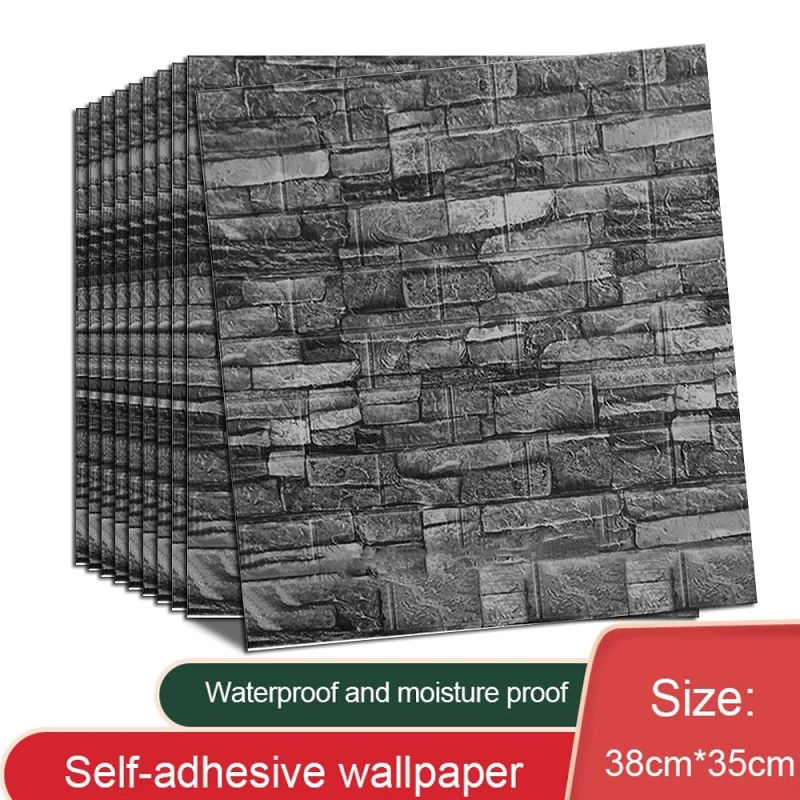 10pcs 38*35cm 3D Wall Sticker Imitation Brick Bedroom Decor Waterproof Self-adhesive Wallpaper For Living Room TV Backdrop - купить по