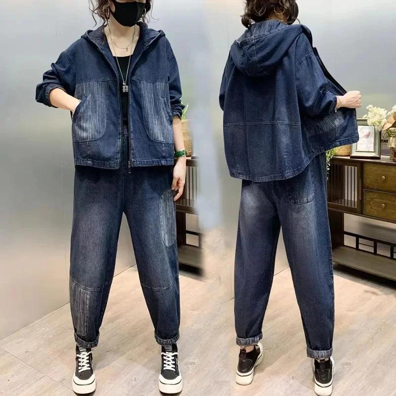2024 Осенние костюмы с капюшоном из джинсовой ткани джинсовая куртка Модный