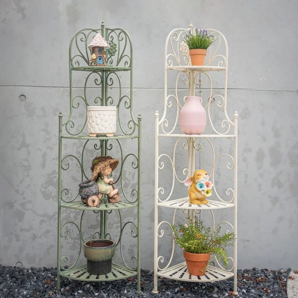 Изогнутая многослойная Складная подставка из кованого железа для цветов уличная