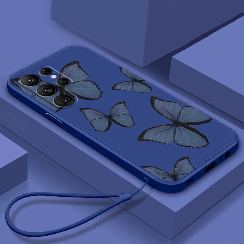 

Luxury Flower Butterfly Art Phone Case For Samsung S23 S22 S21 S20 FE S10 Plus Lite Ultra 5G Funda Liquid Rope Soft TPU Cover