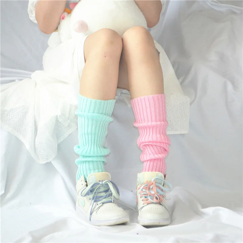 

NEW Korean Candy Color Sweet Girl Leg Warmers Knitted Foot Cover Women Solid Color Autumn Winter Stylish Elastic Long Tube Sock