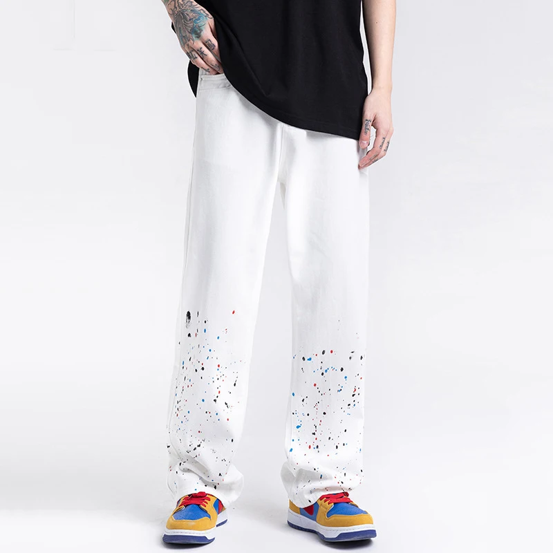 Men Jeans Loose Jeans High Street Ink Straight Loose Jeans Y2k Pants Men Korean Fashion Streetwear Men Clothing Jeans Aestethic