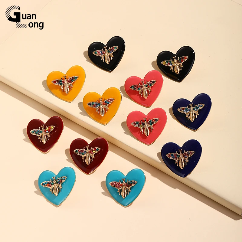 

GuanLong Fashion Colourful Bee Big Stud Earrings For Women 2022 Jewelry Statement Metal Geometric Haret Earings Korean Brincos