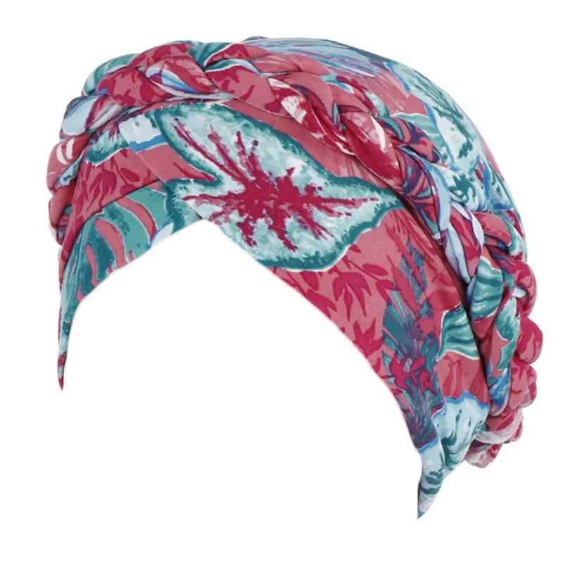 

Мусульманский женский тюрбан, шапка с цветным цветочным принтом листьев, индийская шапочка, головной убор, твист, Плетеный, перекрестный, с ...