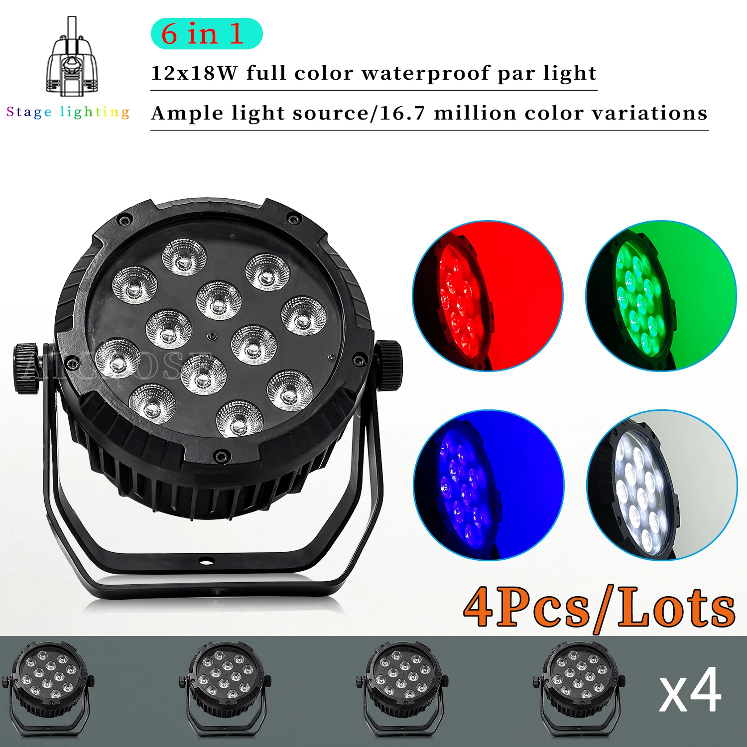 

4Pcs/Lots IP65 Waterproof 12x18W RGBW 4 in 1 LED Par Light 12x18W RGBWA UV 6 in 1 Outdoor Performance Party DJ Disco Light