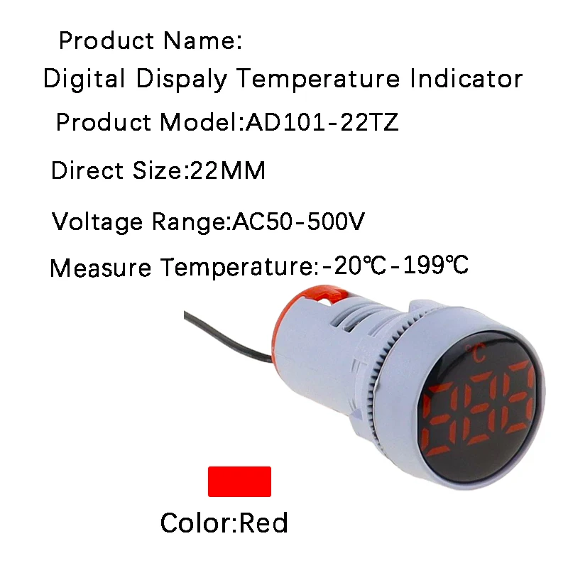 

22mm LED Digital Display Tempetature Indicator Signal Thermometer Measuring Range -20-120 Celsius