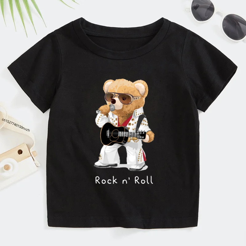 

Rock n'Roll Children's Clothes T-shirt Love Yourself Wild Tee Selfie Bear Kids Tops Tshirt
