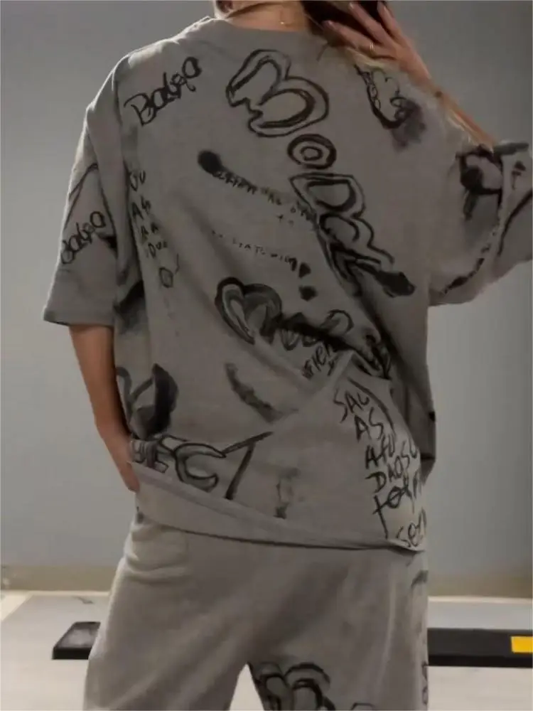 Женский комплект футболок с круглым вырезом в стиле граффити женская одежда