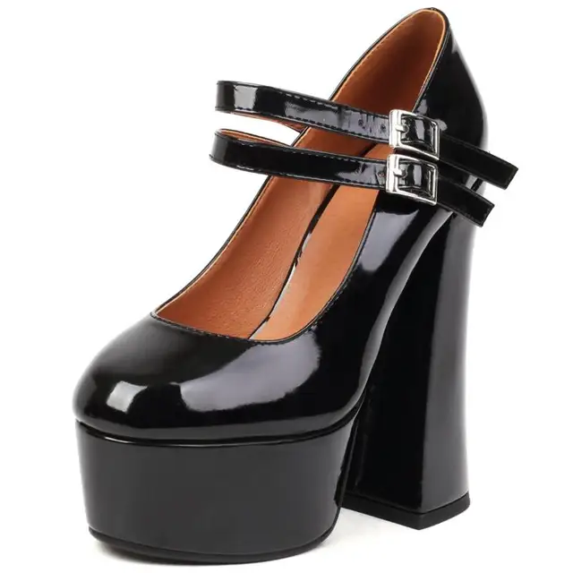 Black thick high heel shoes Clearance