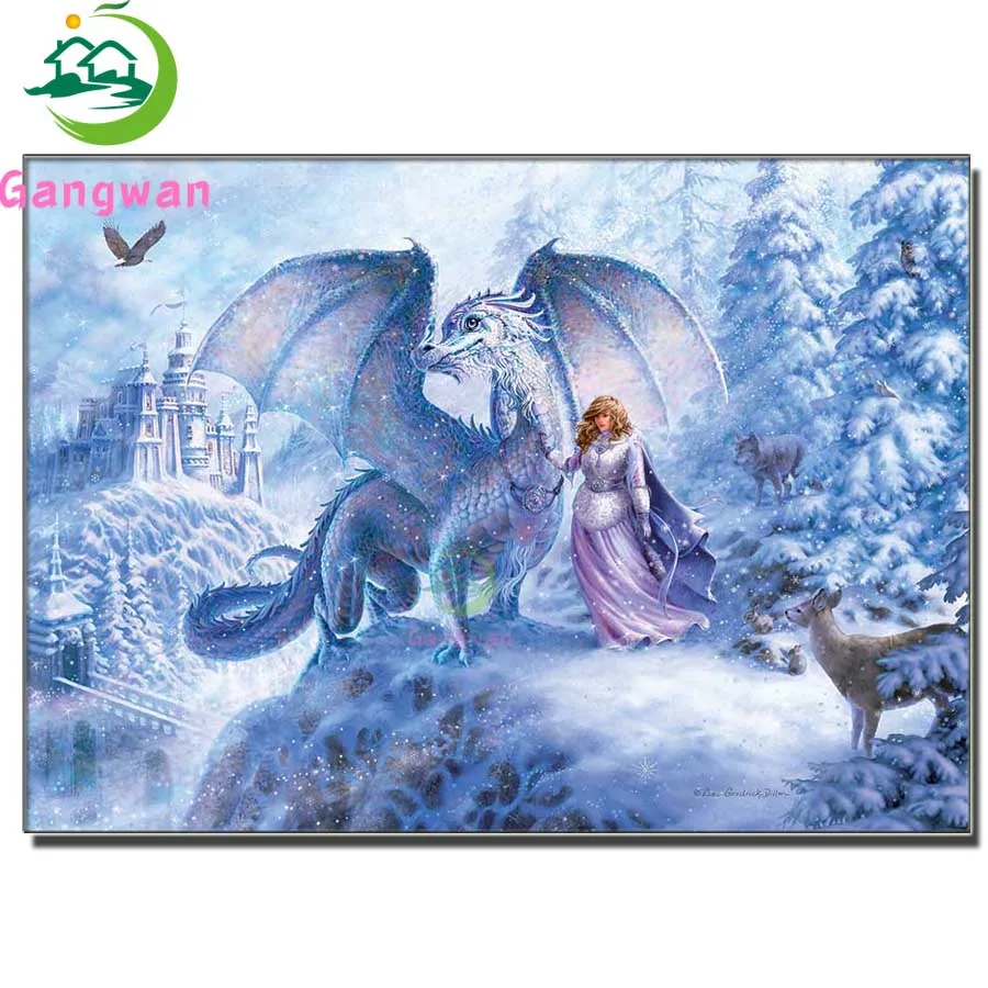 

Hill Ice Dragon 5D Diamond Embroidery Diamond Painting castle, princess Picture Of Rhinestone Mosaic New Arrival Home Decoration