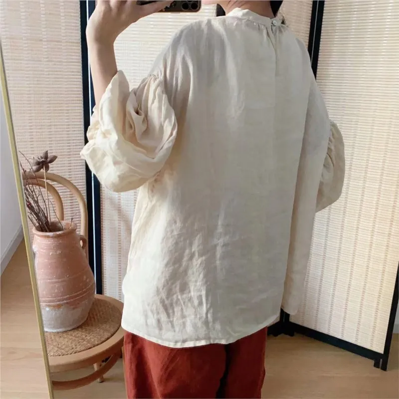 Женская кружевная блузка в стиле ретро Johnature однотонная Свободная рубашка с