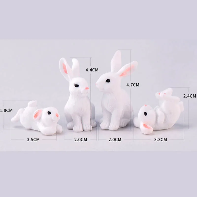 

4 Pcs Micro Landscape Bonsai Rabbit Resin Animal Landscape DIY Ornament Easter White Rabbit Gift Parent-Child Ornament