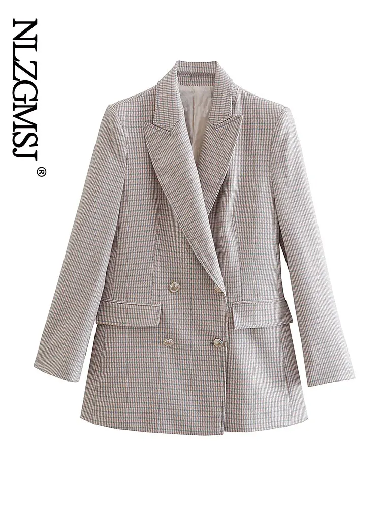 

Nlzgmsj 2022 Spring Autumn Women Blazer Double-Breasted Retro Suit Breasted Pockets Coat Female Casual Outerwear Jacket 202203