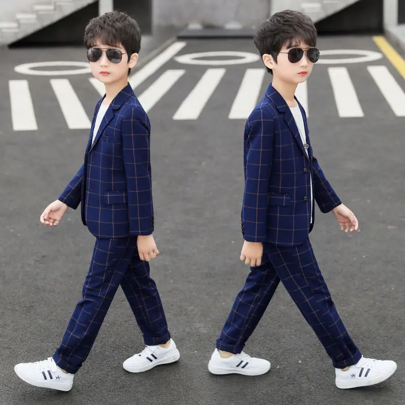 Best Design Suit for Boy Blazers 2021 Autumn Boys Suits Plaid Top + Pants Kids Boys Wedding Suit Wear Children Clothing Sets