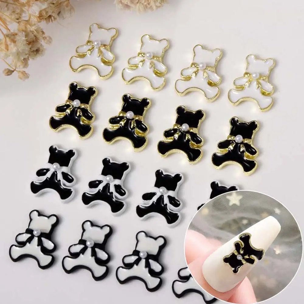 

Nail Drill Black White Alloy Nail Art Rhinestones Bears Nail Art Decorations Cartoon Nail Ornament 3D Nail Jewelry