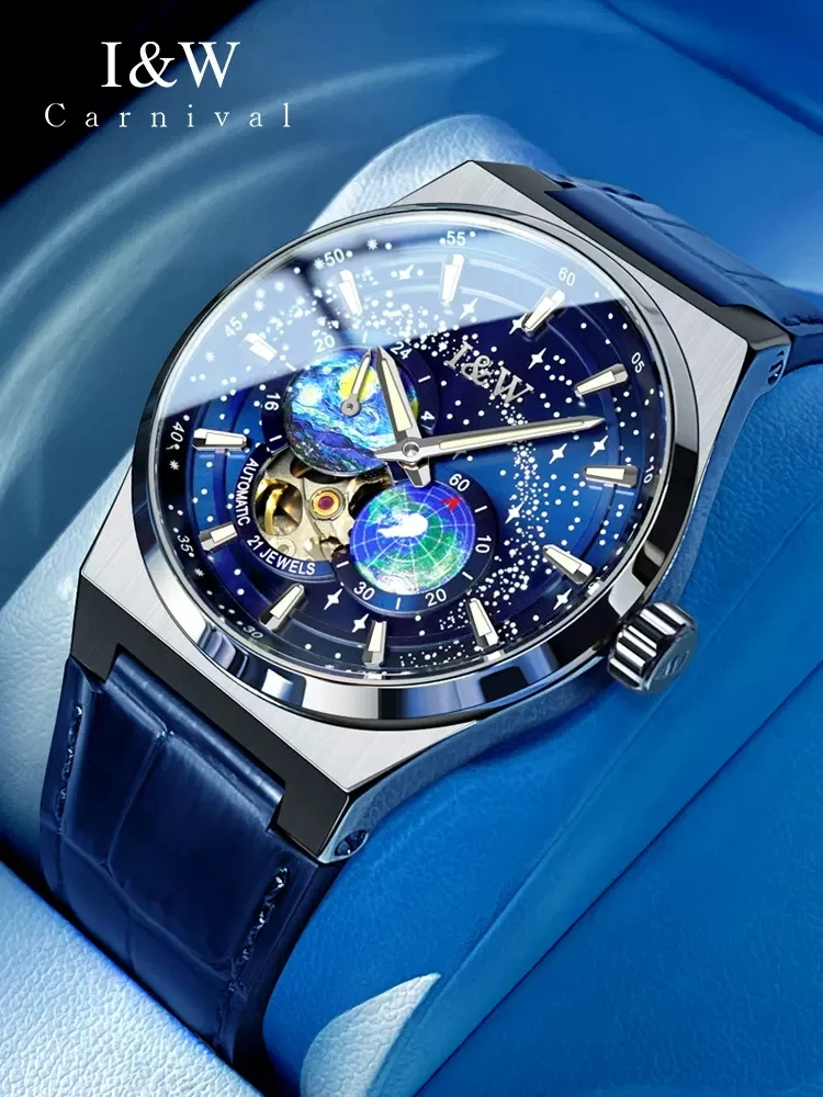 

Carnival High-End Series IW Brand Sapphire MIYOTA Mechanical Watch for Men Fashion 50M Waterproof HD Luminous Hollow Watches Men