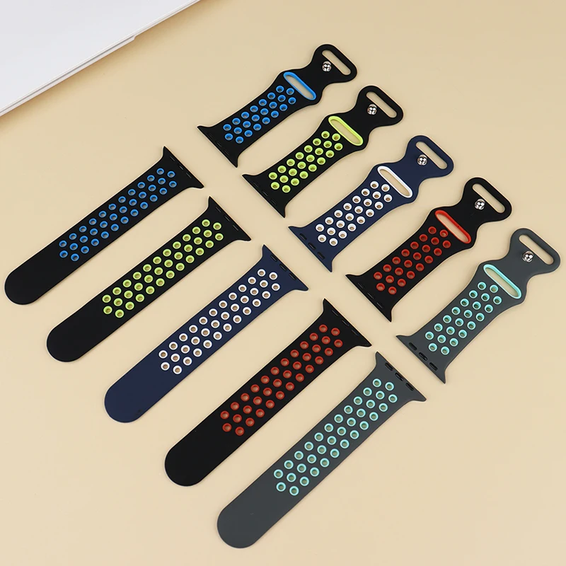Silicone Strap For Apple Watch Band 44mm 40mm 42mm 38mm 44 mm watchband Breathable bracelet Apple watch 6 Strap iWatch 7 5 4 se
