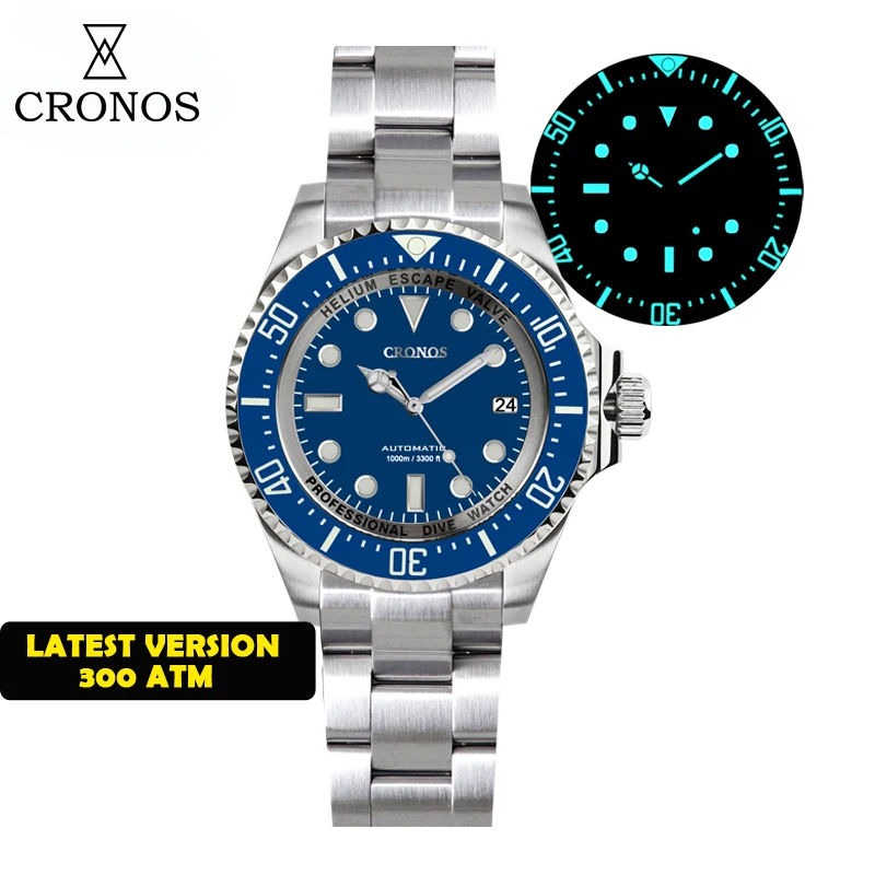 

Cronos Automatic 2000m Diving Men Watches 2000 Meters Water Resistance Professional Stainless Steel Mechanical Diver Wrist Watch