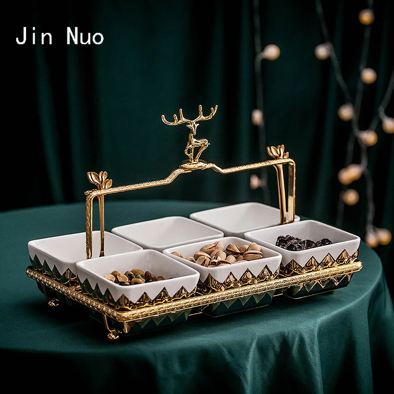 

Nordic Ceramic Snack Dessert Plate Living Room Coffee Table Desktop Creativity Fruit Plate Golden Deer Decorate European Decor