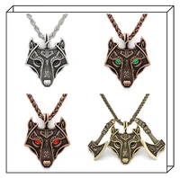 mens necklace viking pirate jewelry celtic wolf crow double sided axe pendant necklace wolf head amulet viking necklace gift