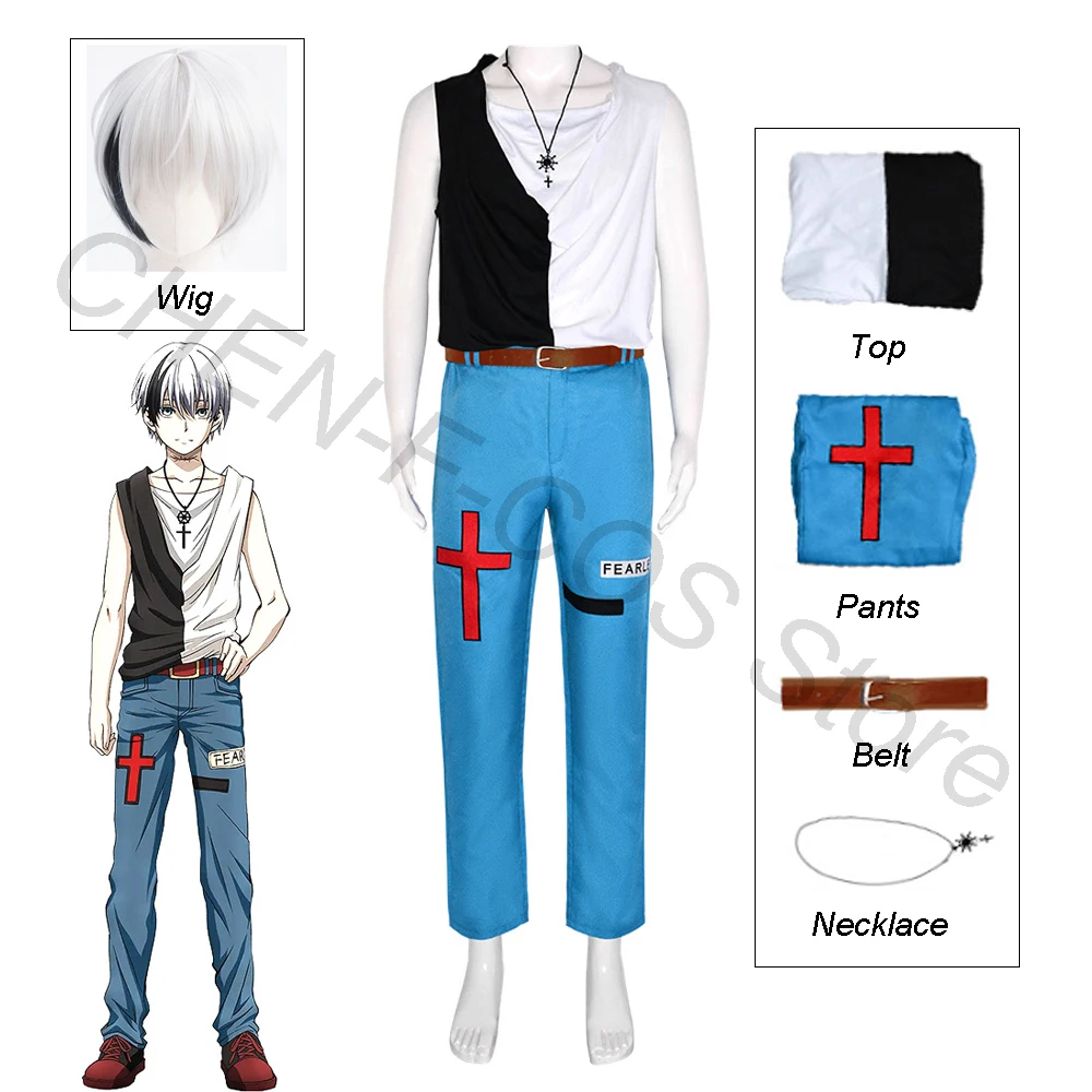 

Anime Dead Mount Death Play Cosplay Shinomiya Polka Costume Wig Top Pants DMDP Man Uniform Halloween Christmas Carnival Full Set