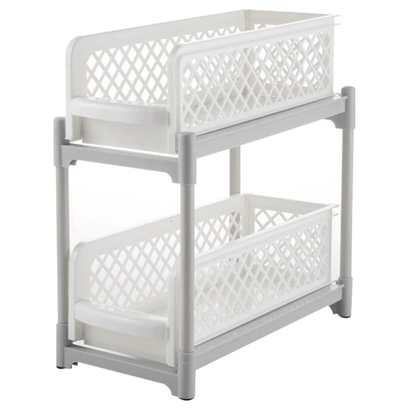

2 Layers Storage Rack Space Saving Removable Stand Shelves Cosmetics Shampoo Holder Shower Caddy Kitchen Organizer