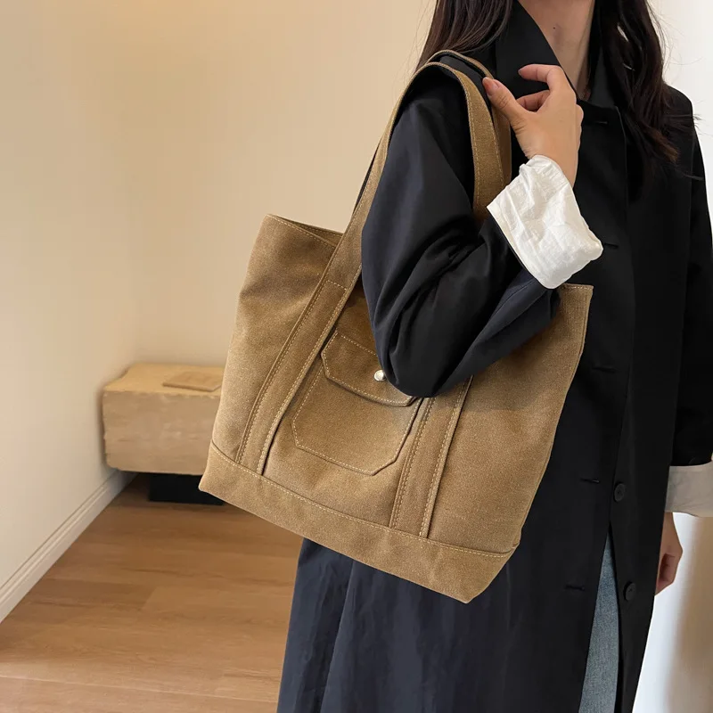 

Fashionable Minimalist Tote Bag Niche Design Trend Large Capacity Versatile Shoulder Bag Casual Solid Commuting Canvas Handbag