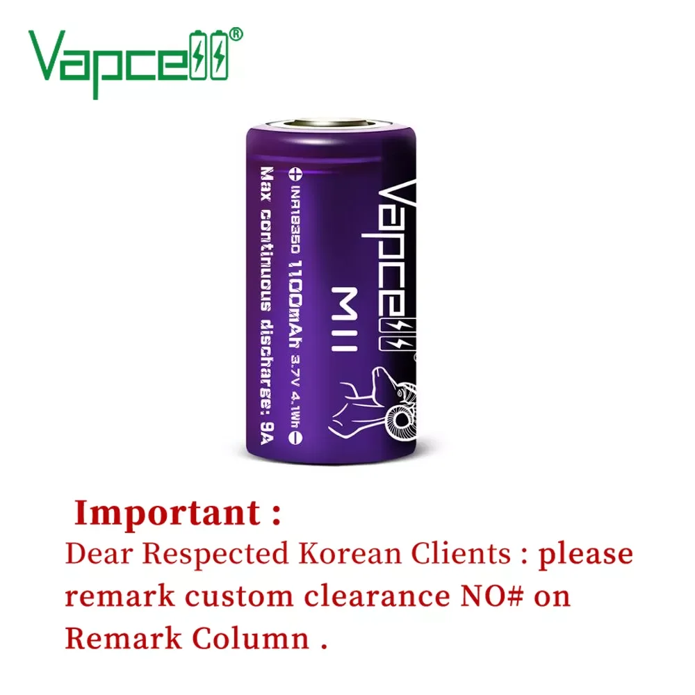 

Original Vapcell new version 18350 M11 1100mah 9a mooch / HKJ test 3.7V INR18350 lithium Battery for flashlight batteries