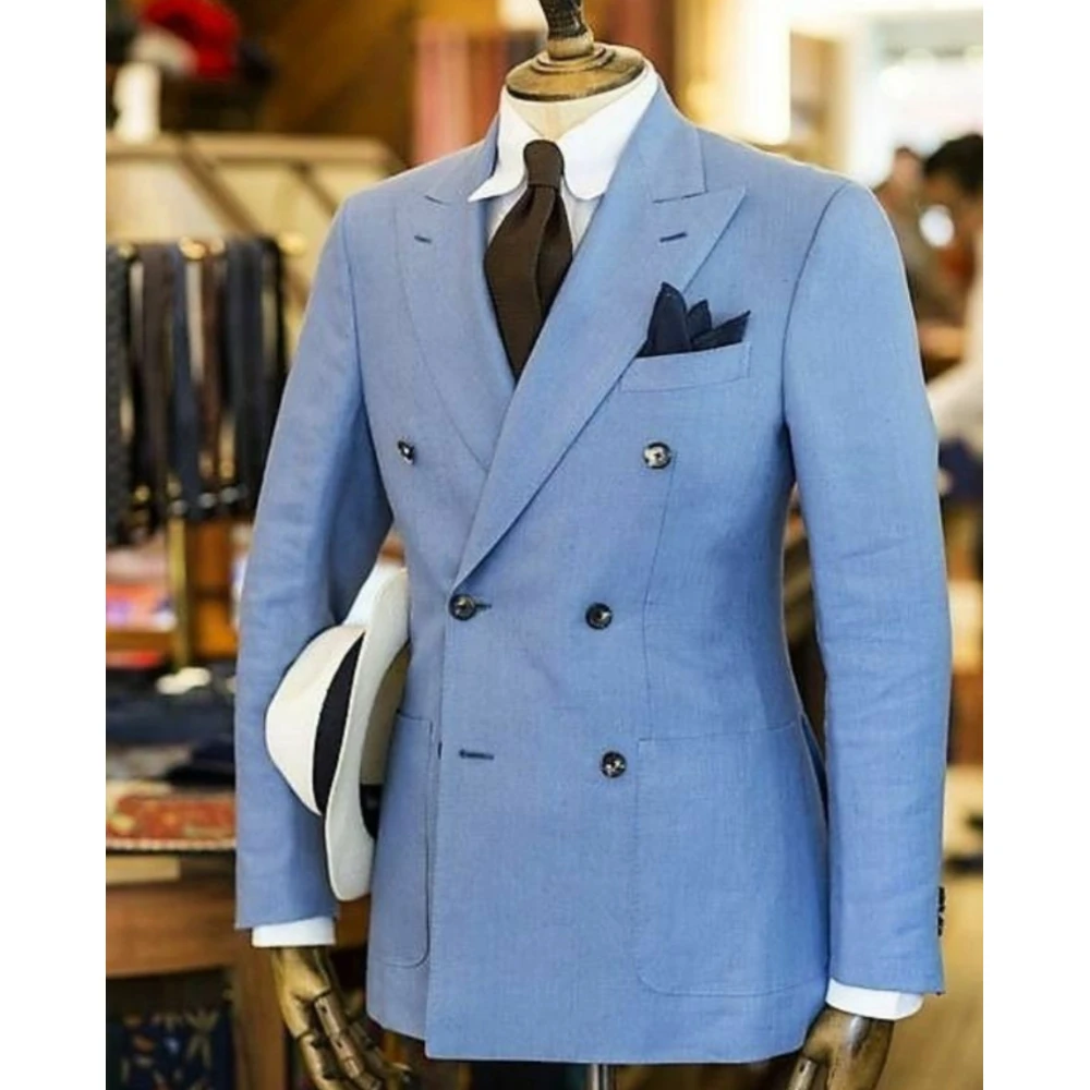 

Casual Blue Men Suits One Pieces Jacket Coat Groom Tuxedos For Wedding Formal Business Double Breasted Party Blazer Prom Suit