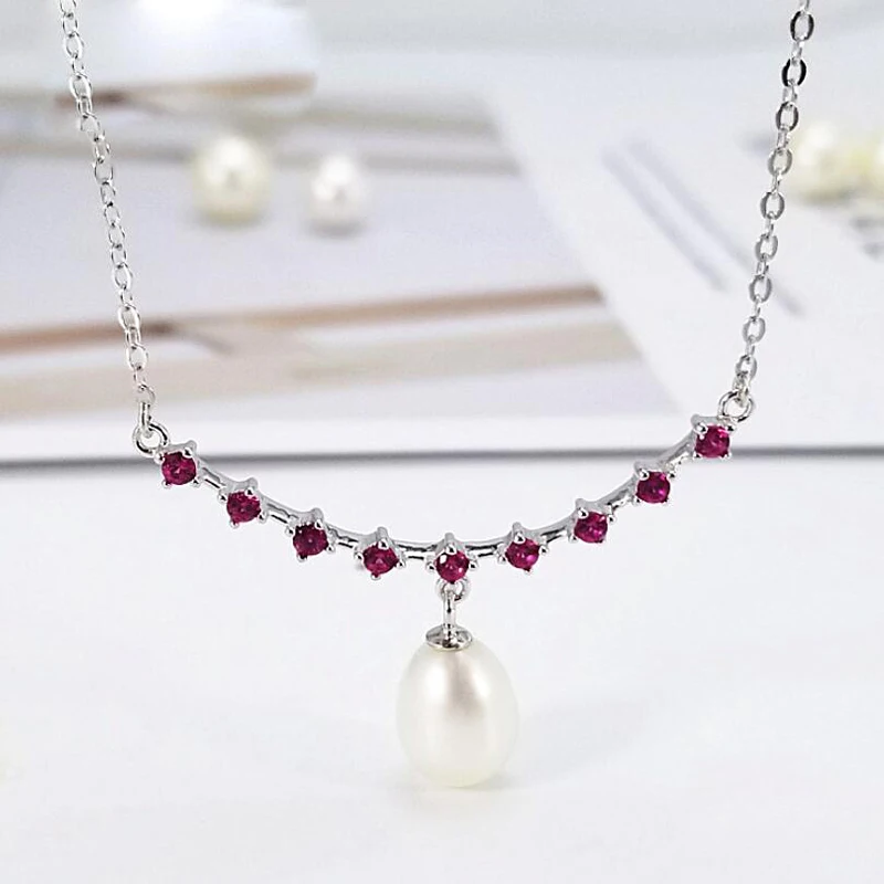 

MeiBaPJ 9-10mm Fashion Real Natural Pearl Personality Red Zircon Pendant Necklace 925 Sterling Silver Fine Party Jewelry